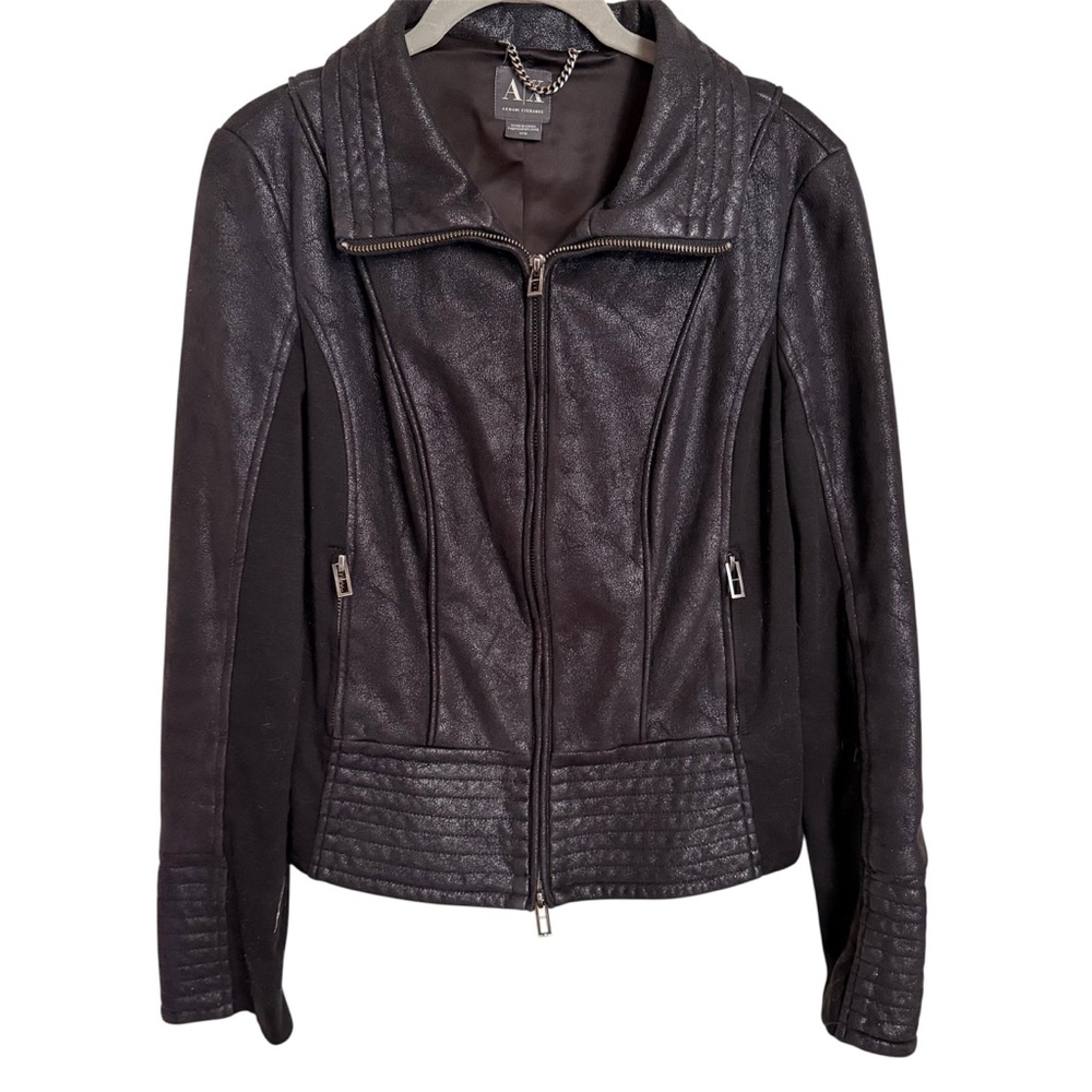 Armani Exchange Textured Black Moto Jacket